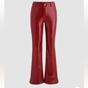 New! Cider Red PU Leather Croc embossed wide leg pants Size large